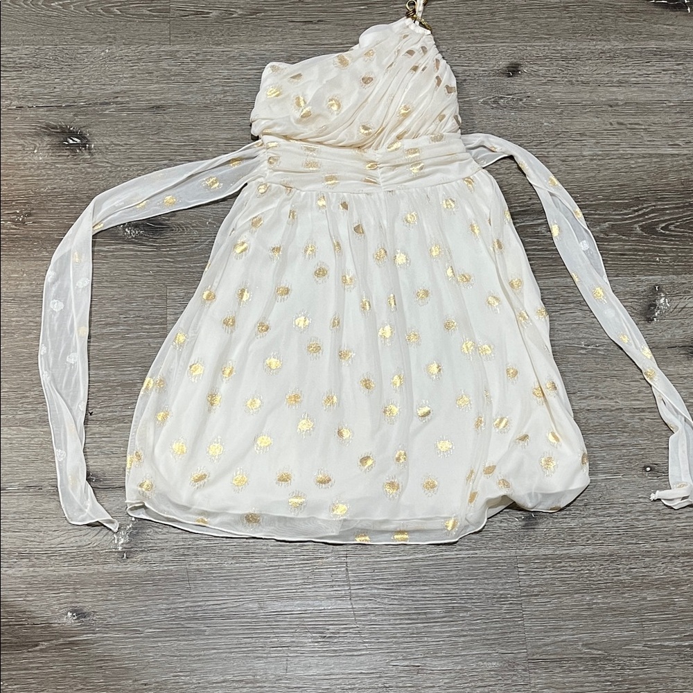 Stylish One-Shoulder Dress with Gold Polka Dots